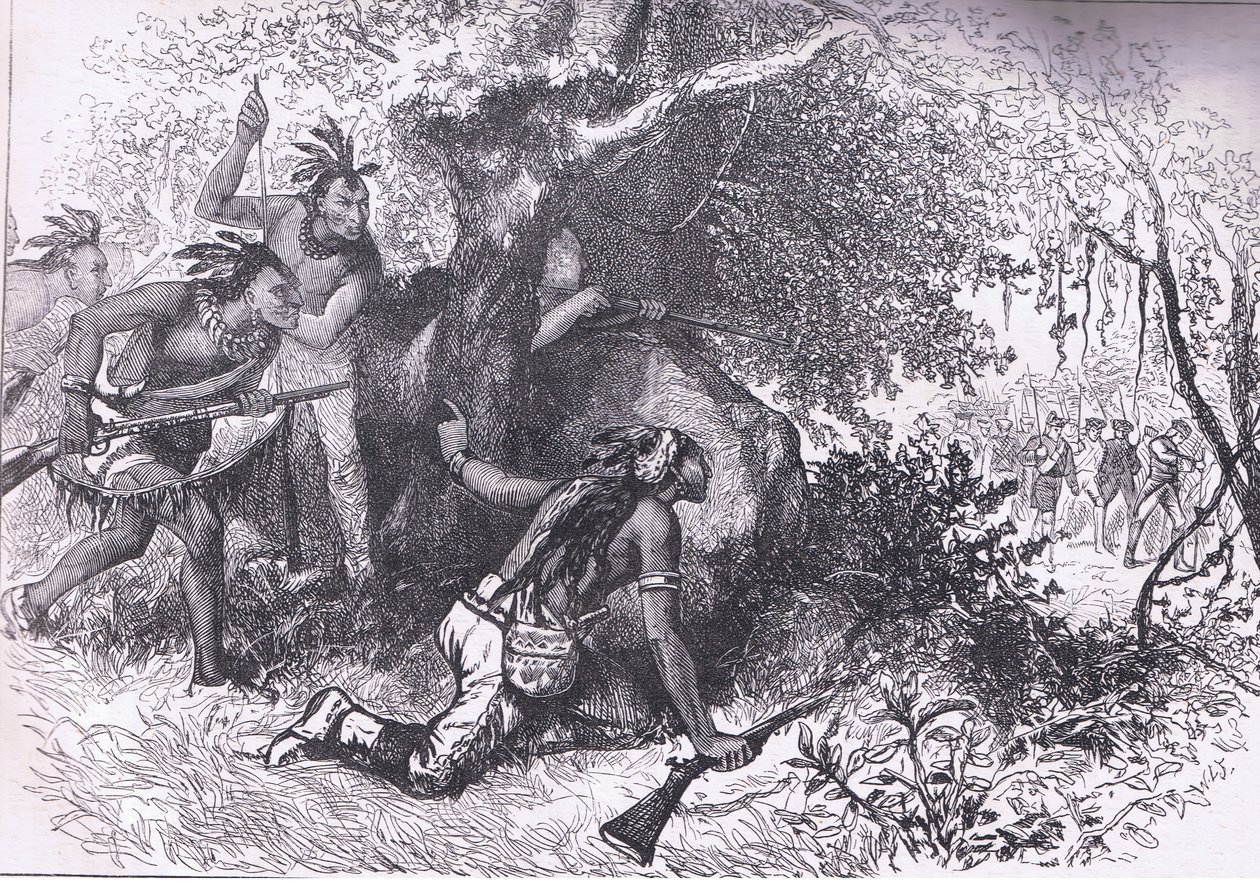 Traición de los Cherokees 1760, ilustración de la Historia de los Estados Unidos de Cassell de American English school