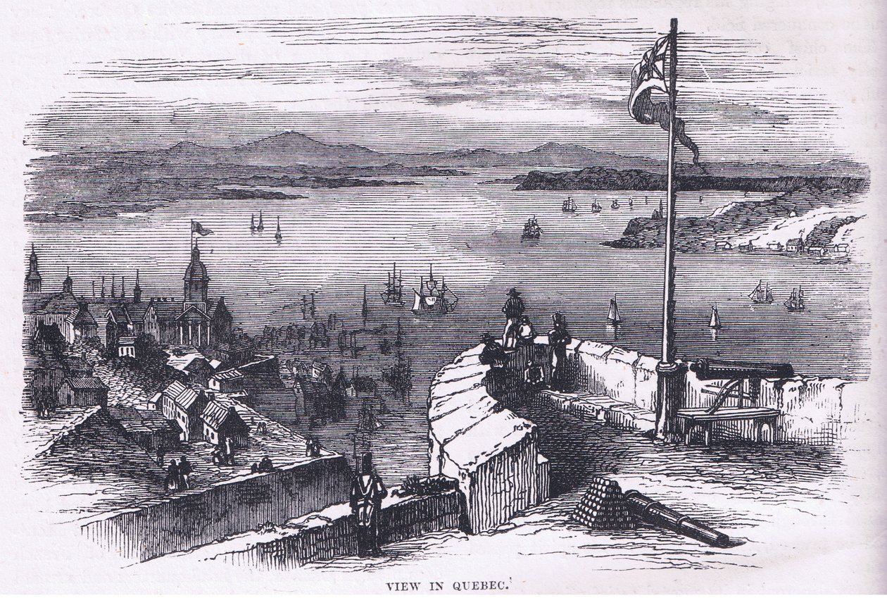 Vista en Quebec, ilustración de Cassells History of the United States publicada por Cassell, Petter & Galpin, c.1900 (litografía). de American English school