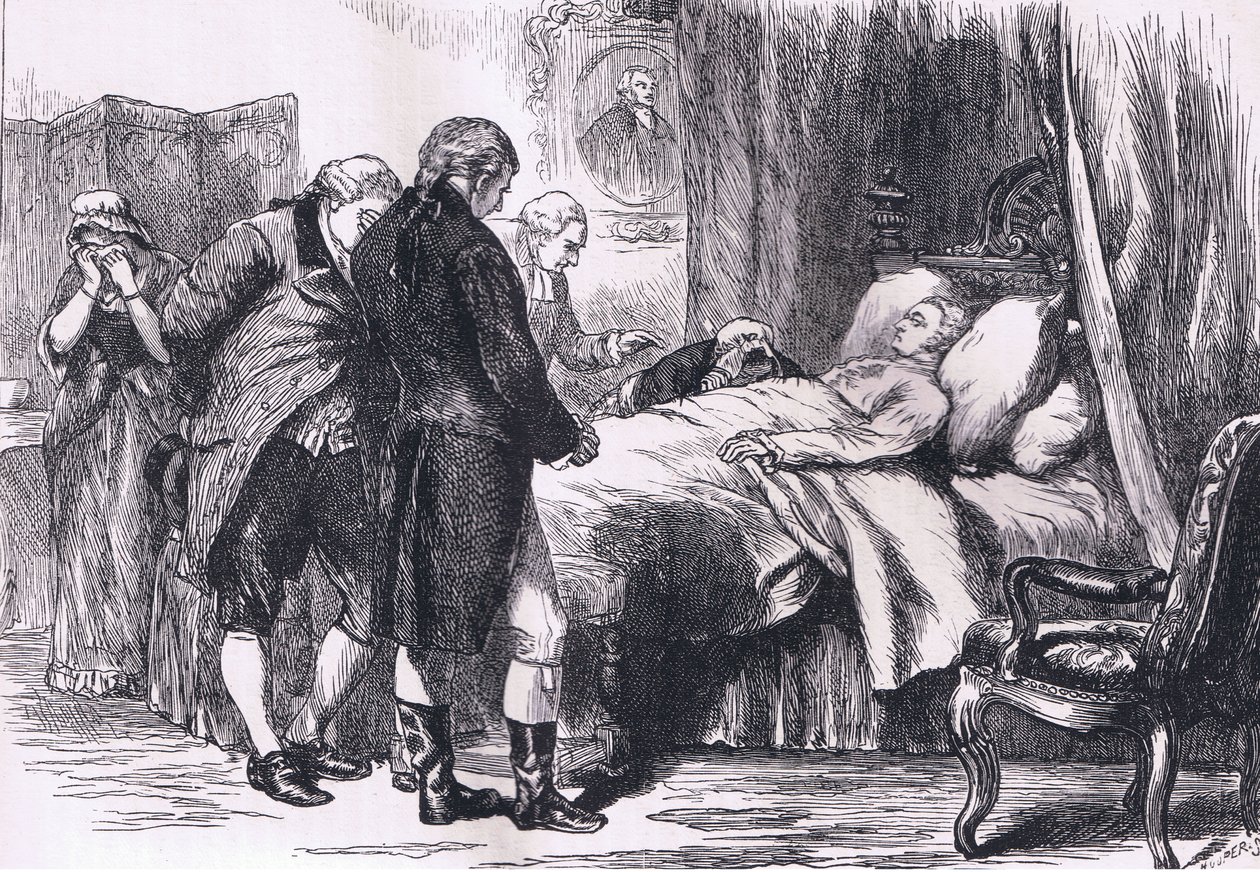 Washington en su lecho de muerte, ilustración de la Historia de los Estados Unidos de Cassell publicada por Cassell, Petter & Galpin, c.1900 (litografía) de American English school