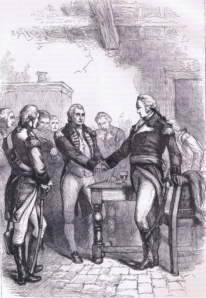 Washington despidiéndose de sus viejos camaradas, ilustración de la Historia de los Estados Unidos de Cassell publicada por Cassell, Petter & Galpin, c.1900 de American English school