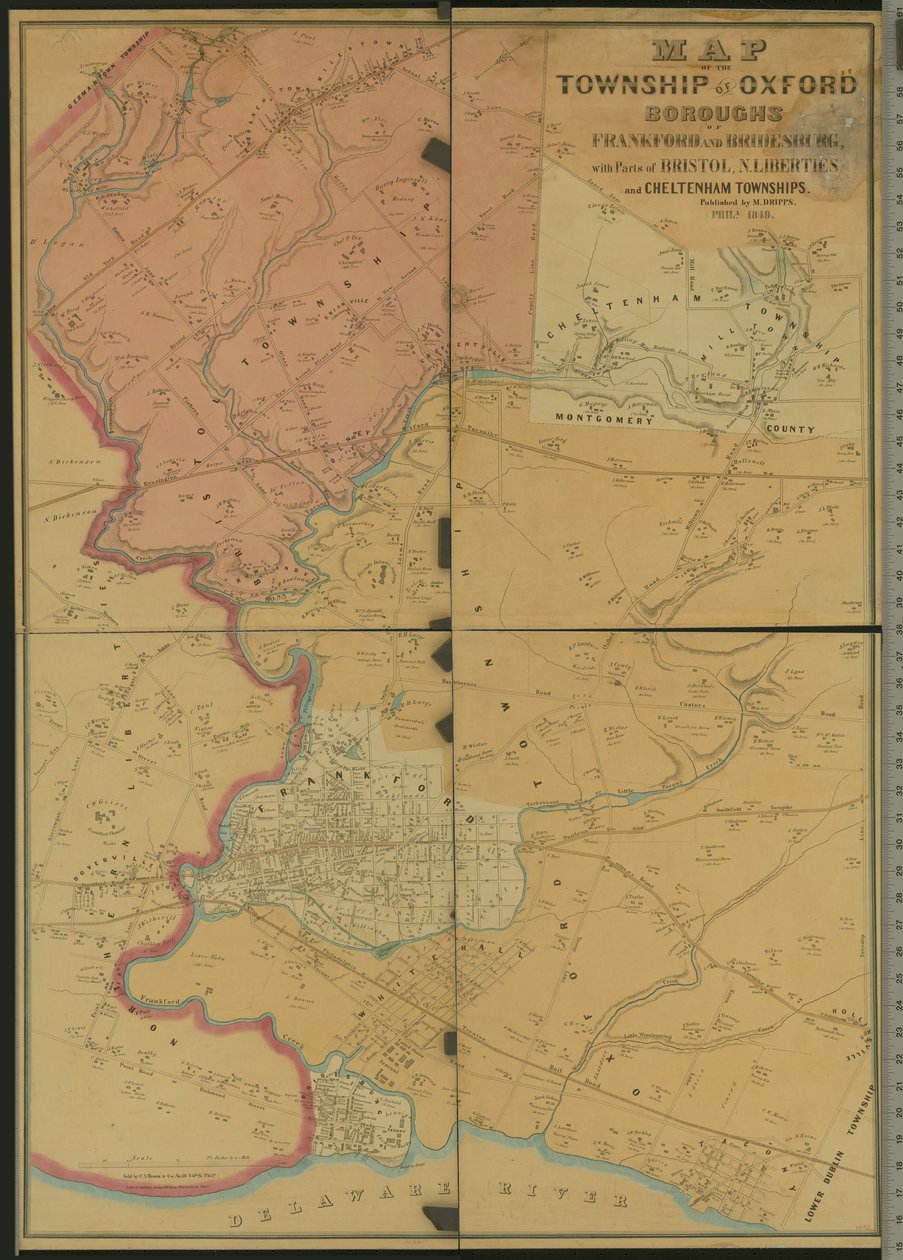 Mapa del Municipio de Oxford, Boroughs de Frankford y Bridesburg con partes de Bristol, N. Liberties y Cheltenham Townships, 1849 de American Photographer