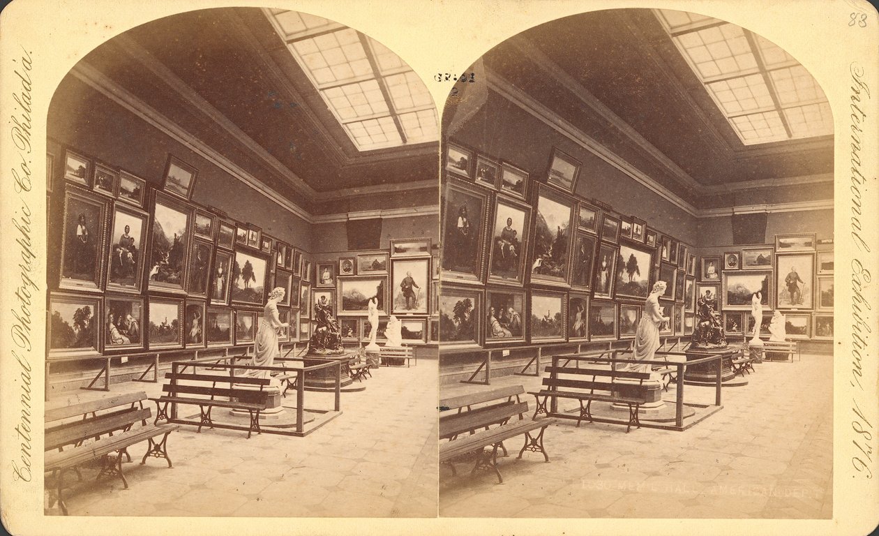 Memorial Hall, Departamento Americano, Exposición Internacional del Centenario de 1876, Filadelfia (impresión estereoscópica) de American Photographer