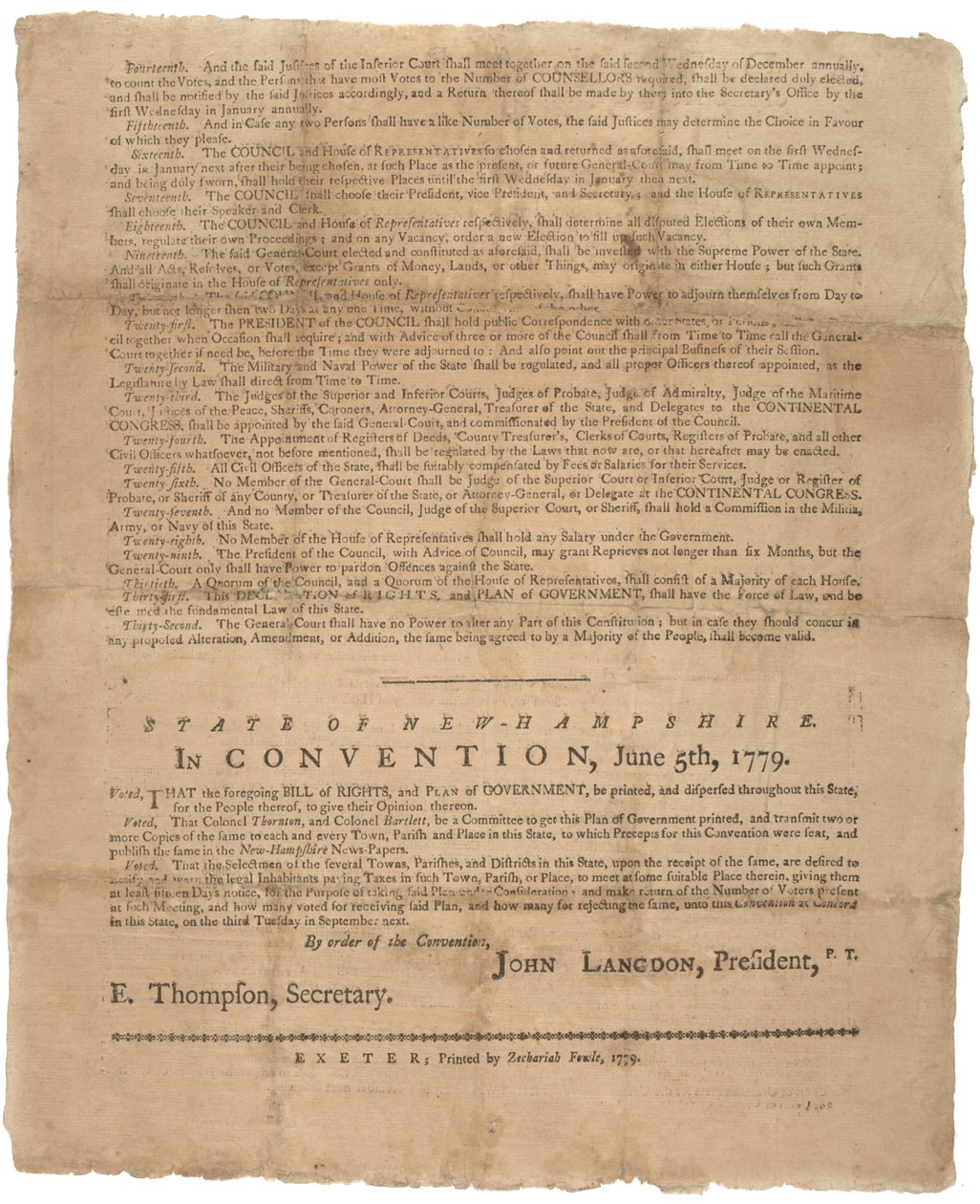 Una Declaración de Derechos, y una súplica de gobierno para el Estado de New Hampshire, 1779 de American School