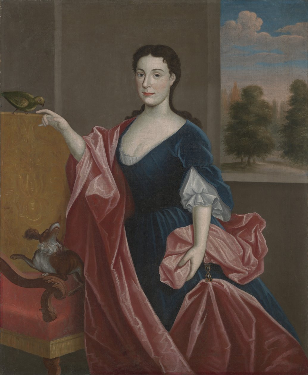 Una dama del Valle del Hudson con perro y loro, c.1720-30 de American School