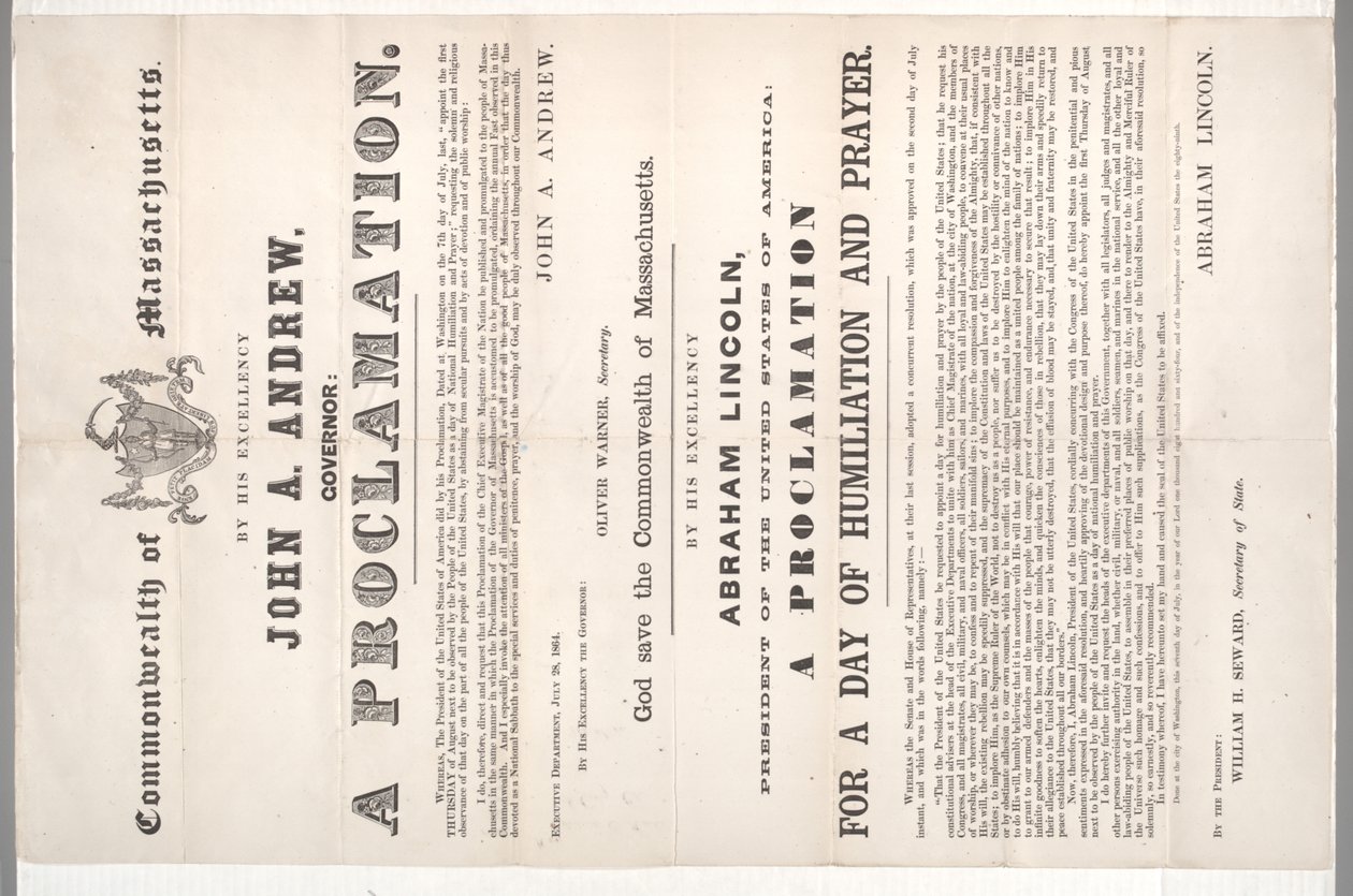 Proclamación para un día de humillación y oración, 28 de julio de 1864 de American School