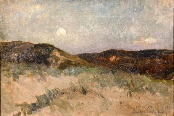 Un paisaje al anochecer, c.1870 de American School
