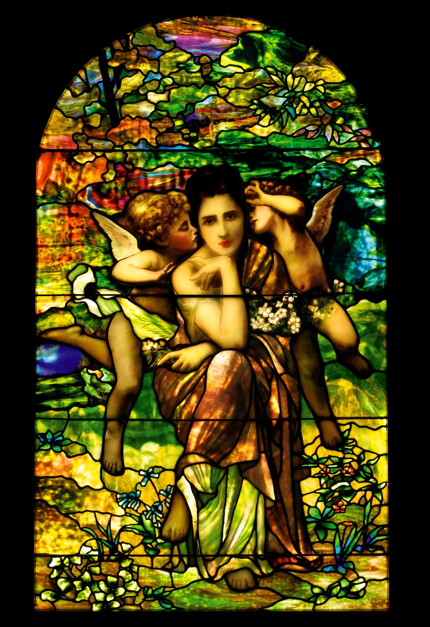 Una ventana de vidrio favrile con plomo y chapado, c.1895 de American School