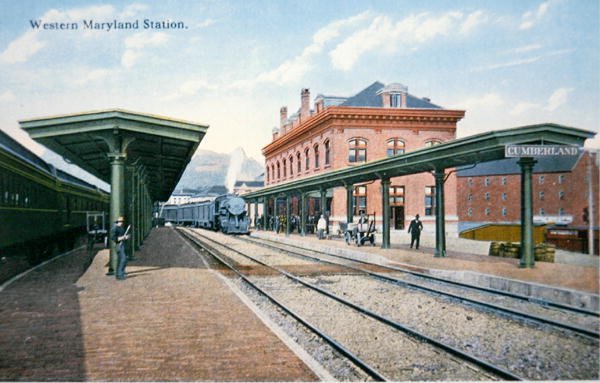 Una postal de la Estación Western Maryland, Cumberland, Maryland de American School