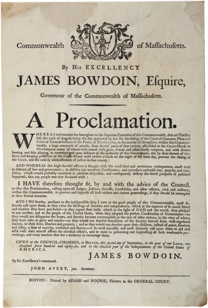 Una proclamación, 2 de septiembre de 1786 de American School