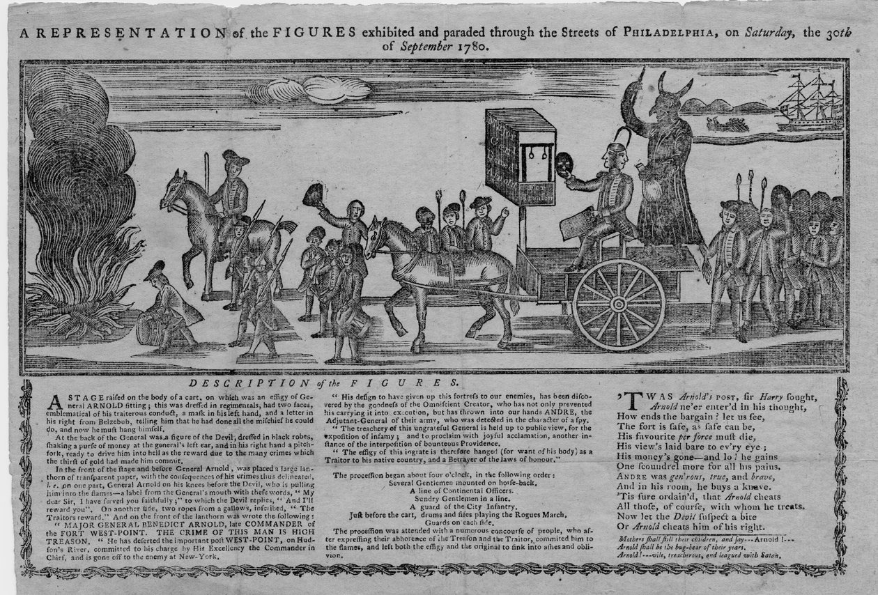 Una representación de las figuras exhibidas y desfiladas por las calles de Filadelfia el sábado 30 de septiembre de 1780 de American School