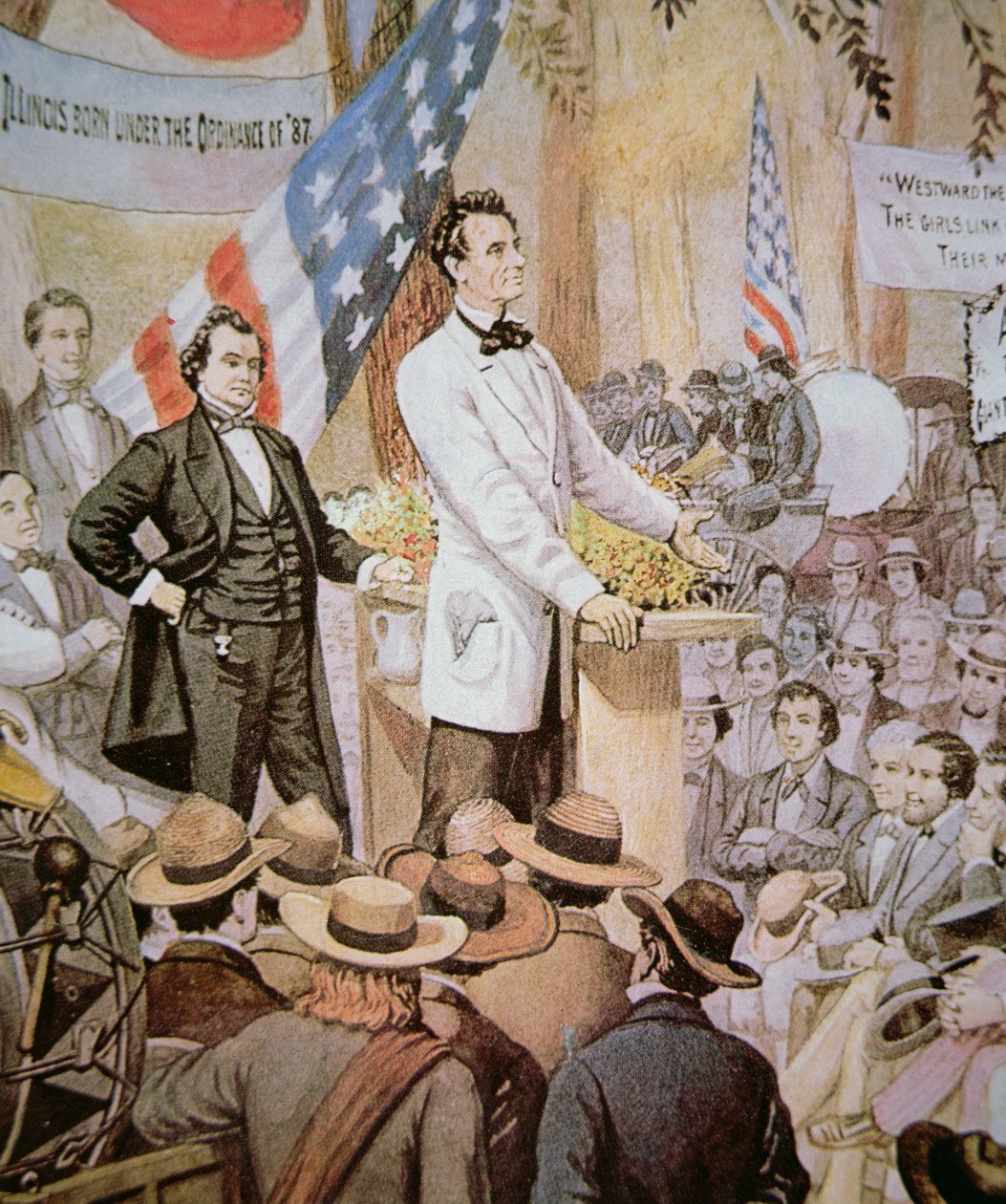 Abraham Lincoln (1809-65) en debate público con Stephen A. Douglas (1813-61) en Illinois de American School