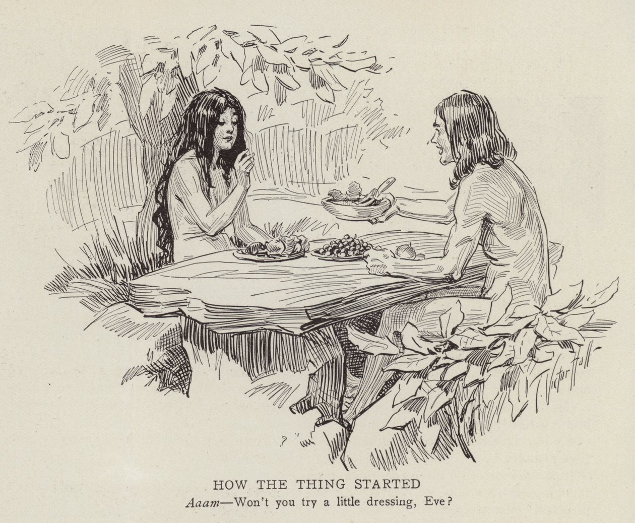 Adán y Eva en el jardín del Edén (litografía) de American School