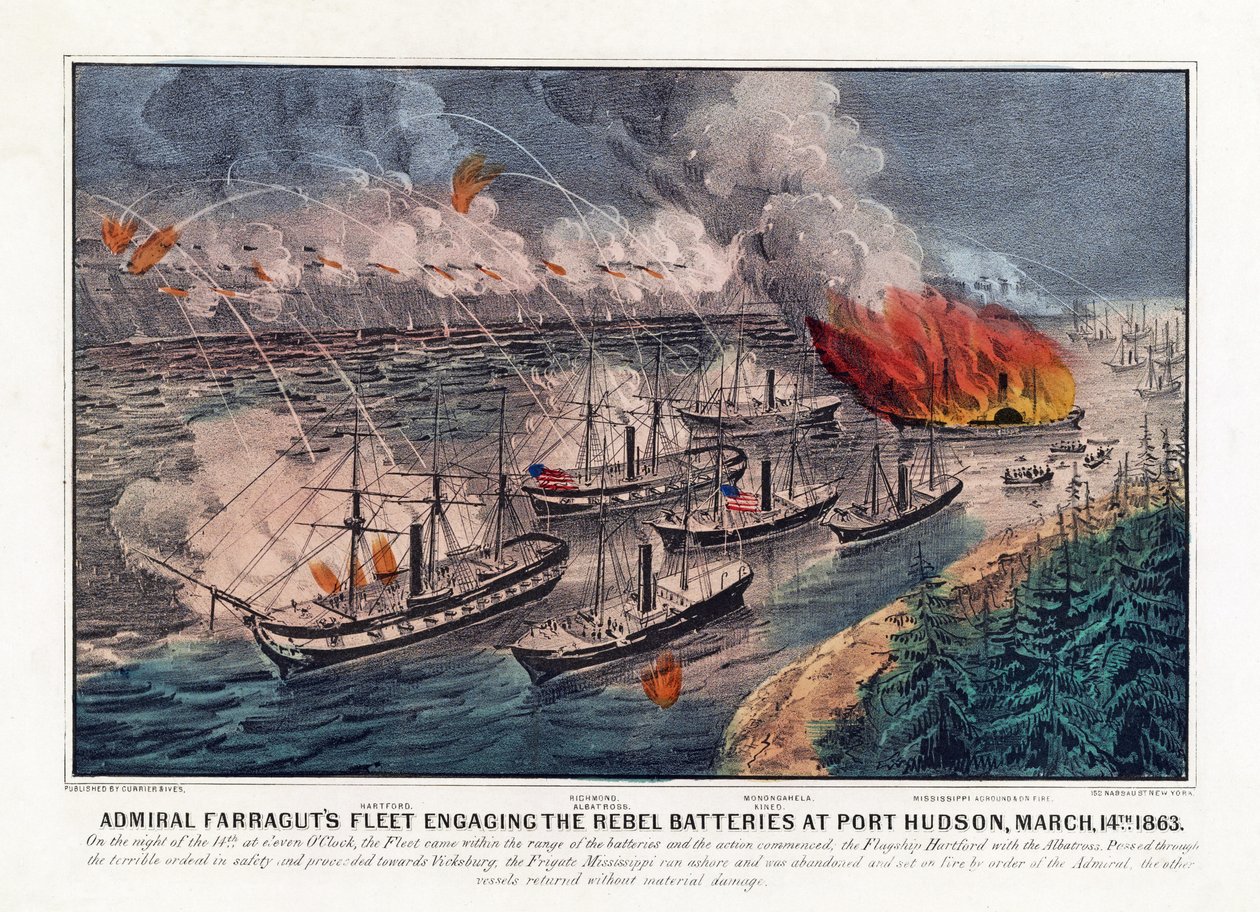 La flota del almirante Farragut enfrentándose a las baterías rebeldes en Port Hudson, 14 de marzo de American School