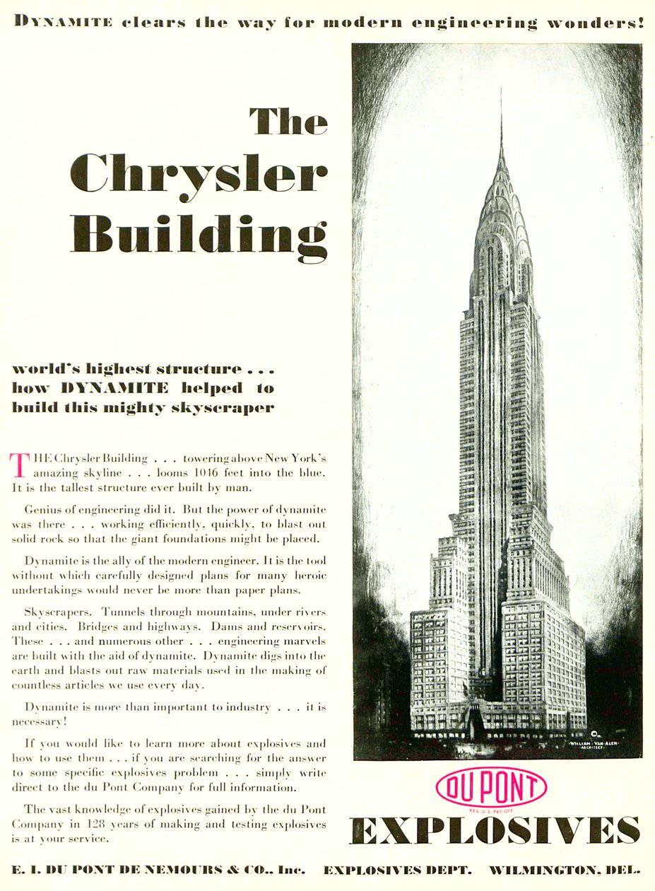 Anuncio con el Edificio Chrysler, de la revista DuPont, mayo 1930 de American School
