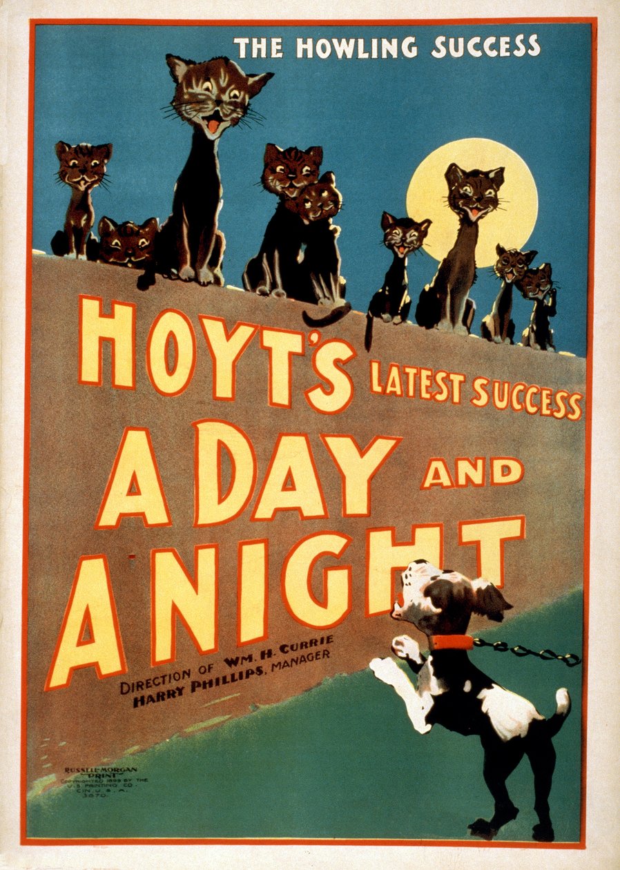 Anuncio de Un Día y una Noche de Charles Hoyt, pub.1899 de American School
