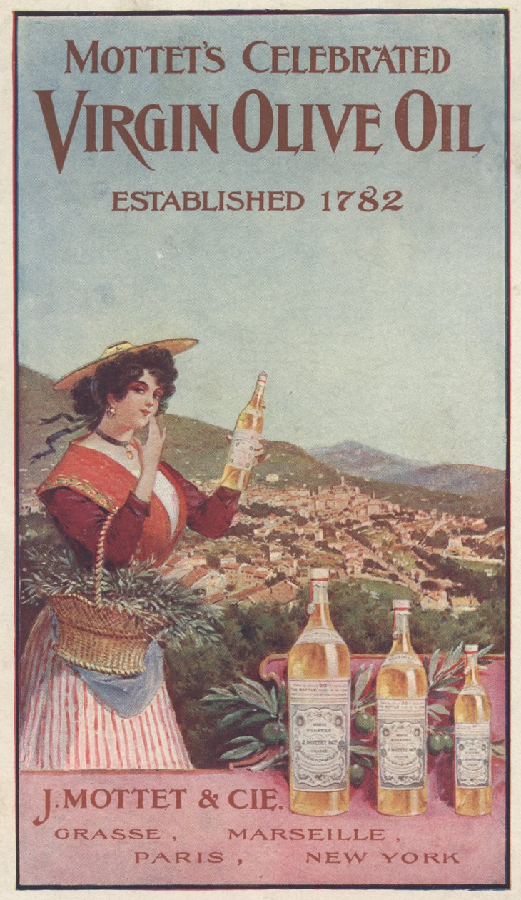 Anuncio de Mottets Celebrated Virgin Olive Oil, c.1900 de American School