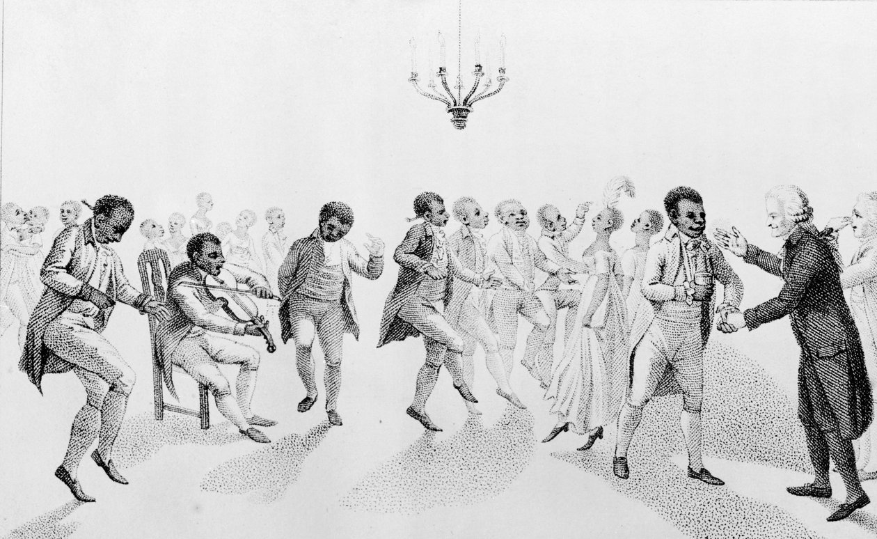 Afroamericanos en un baile con el gobernador John Hancock (1737-93) de The Echo, con otros poemas por Richard Alsop (1761-1815) 1807 de American School