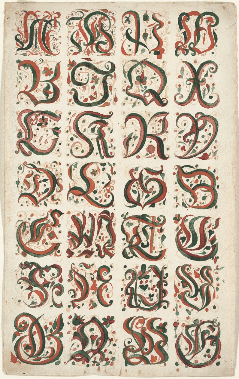 Alfabeto, Pintura Fraktur, c.1825-50 de American School