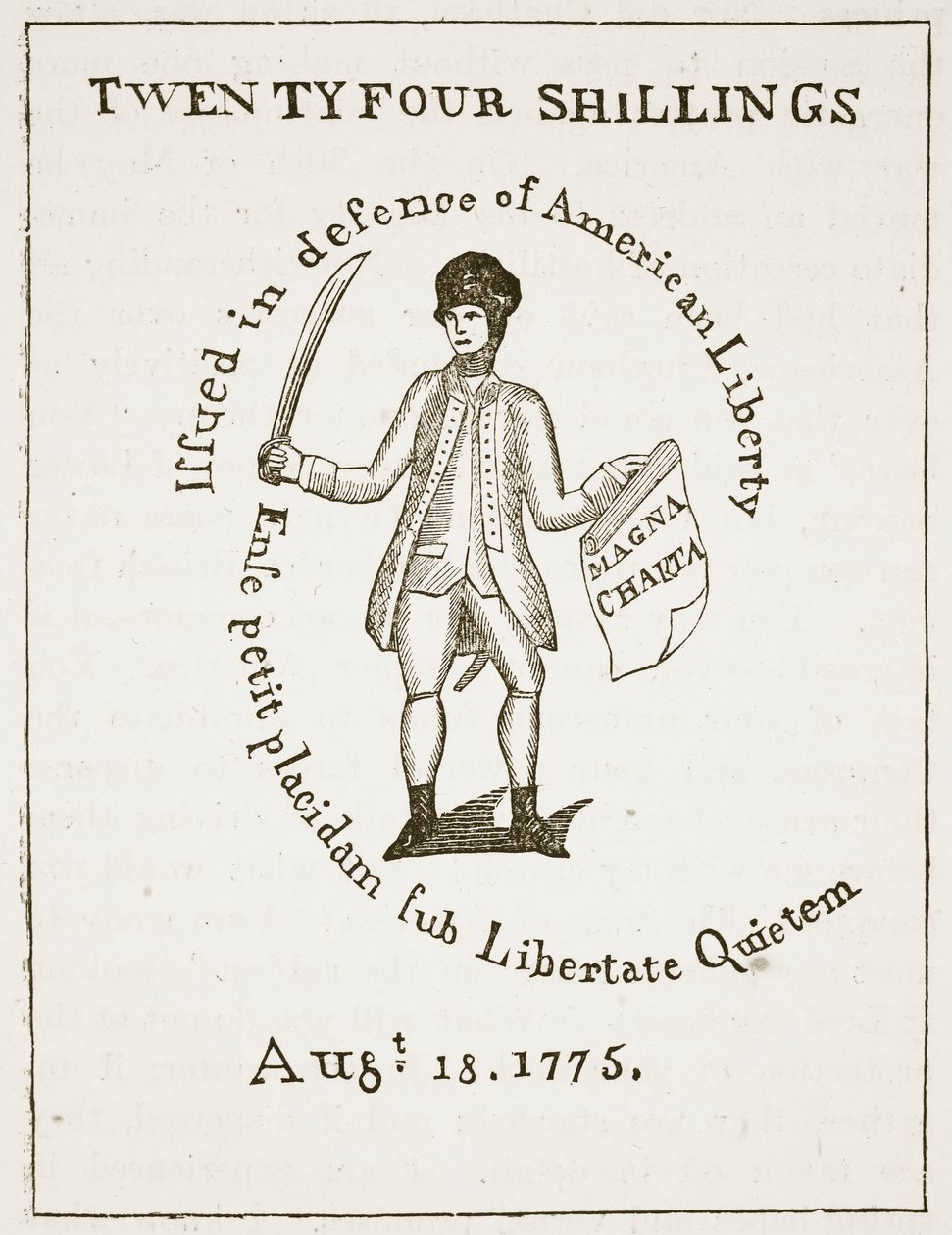 Billete de crédito americano, 1775, ilustración de Cassells Illustrated History of England de American School