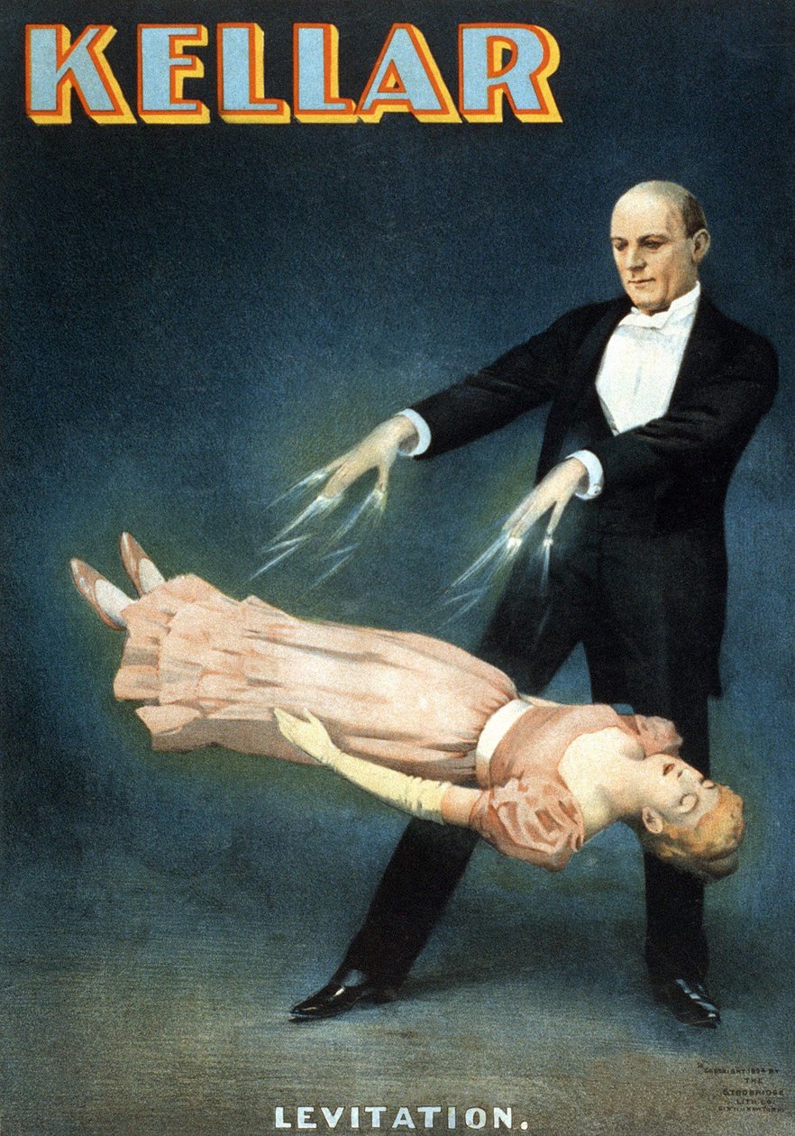 Cartel americano para el espectáculo del mago Harry Kellar (1849 - 1922): "Levitación" de American School