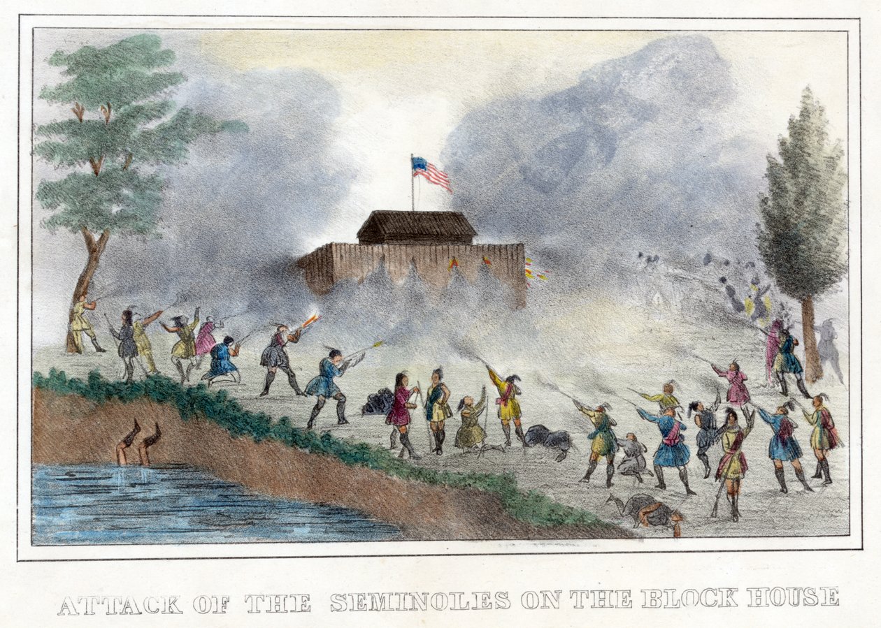 Ataque de los Seminolas a la Casa de Bloqueo, pub. 1836 de American School