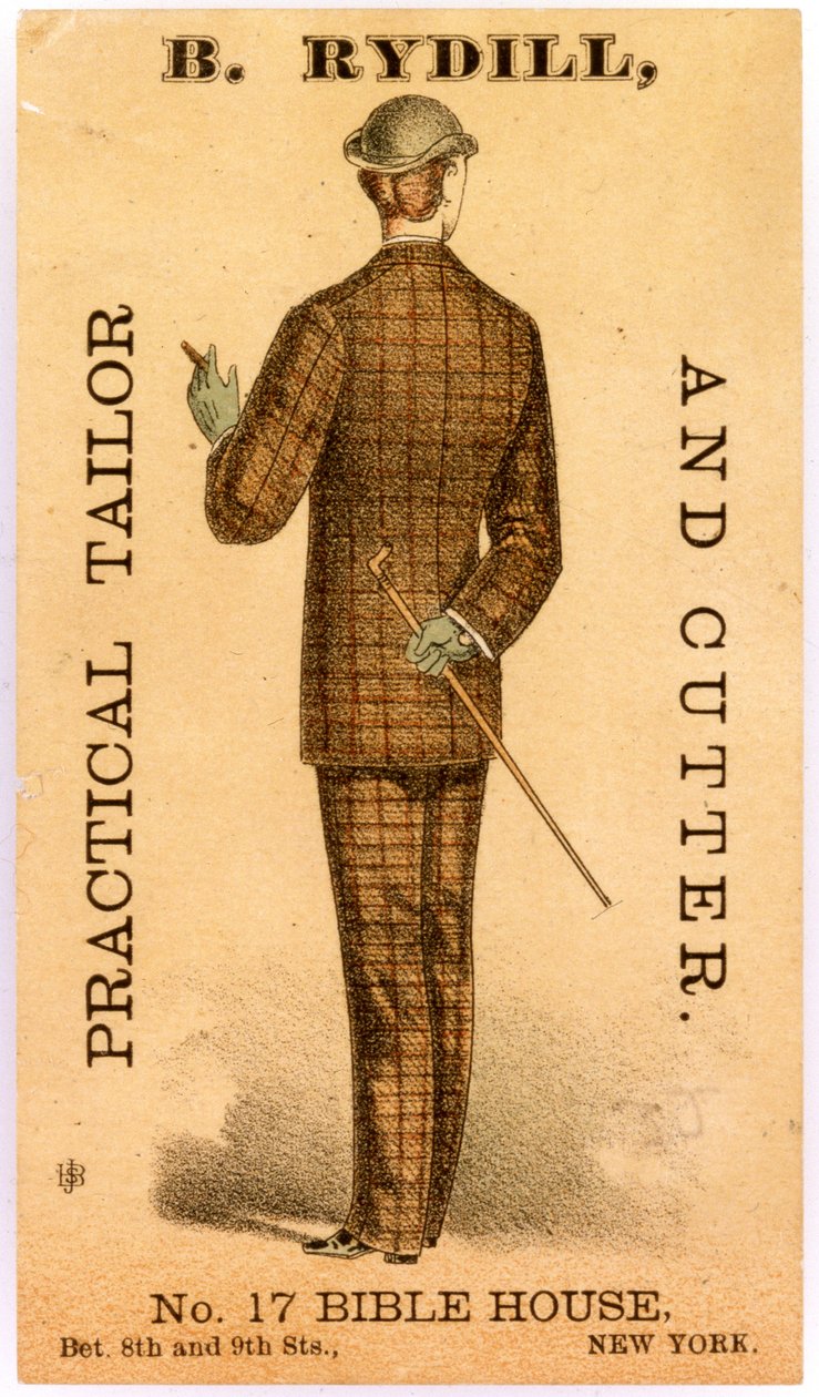B. Rydill, Sastre y Cortador Práctico, No. 17 Bible House, entre las calles 8 y 9. Nueva York., 1886 de American School