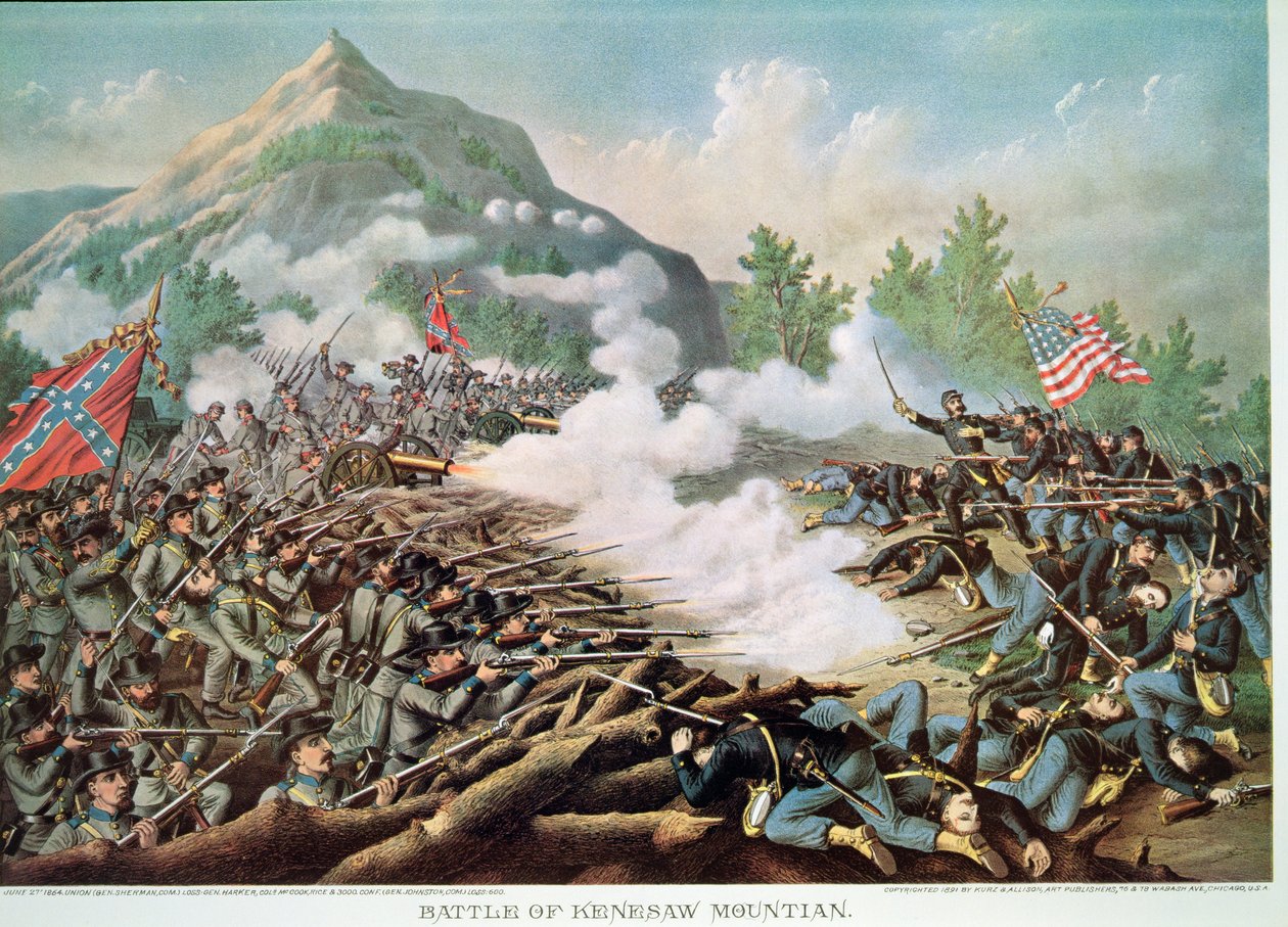 Batalla de la Montaña Kenesaw, Georgia, 27 de junio de 1864, grabado por Kurz & Allison de American School