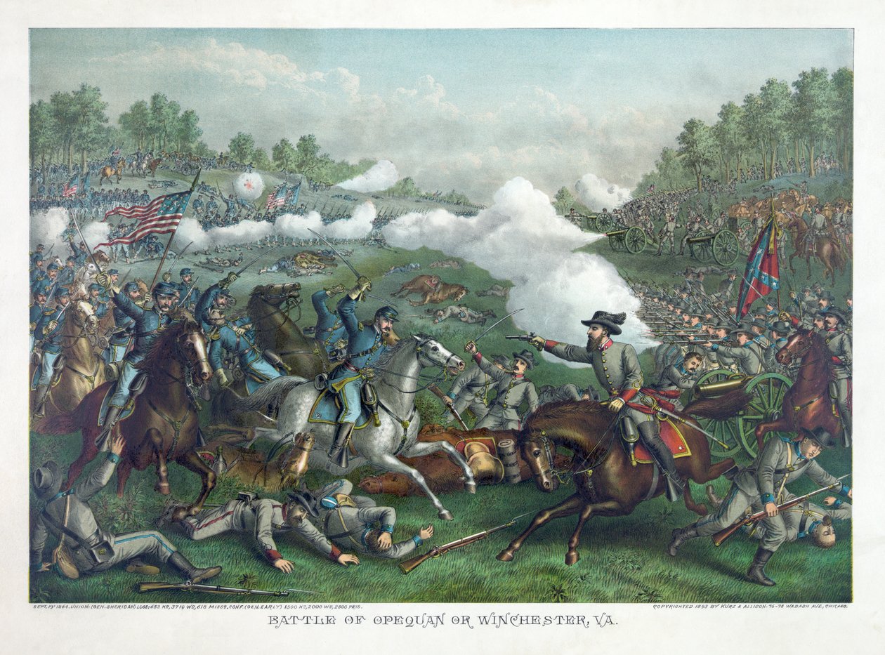 Batalla de Opequan o Winchester, Va., pub. 1890 (litografía en color) de American School