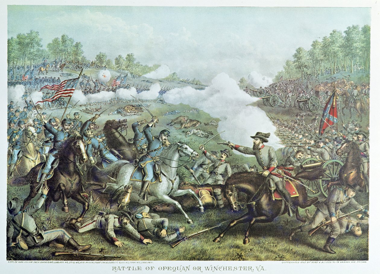 Batalla de Opequan o Winchester, Virginia, grabado por Kurz & Allison de American School
