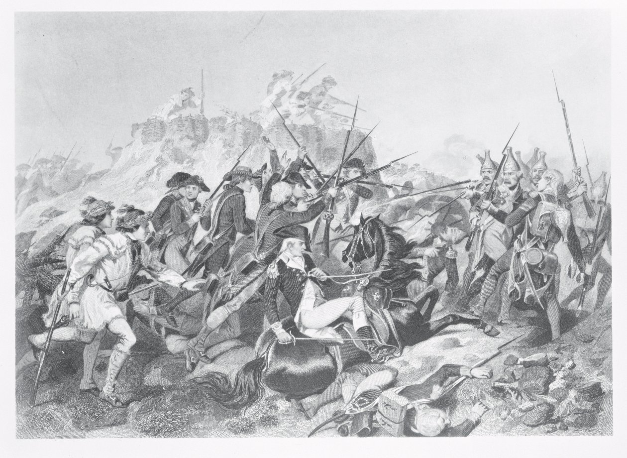 Batalla de Saratoga - General Arnold herido en el ataque al reducto de los hessianos, 17 de octubre de 1777 de American School
