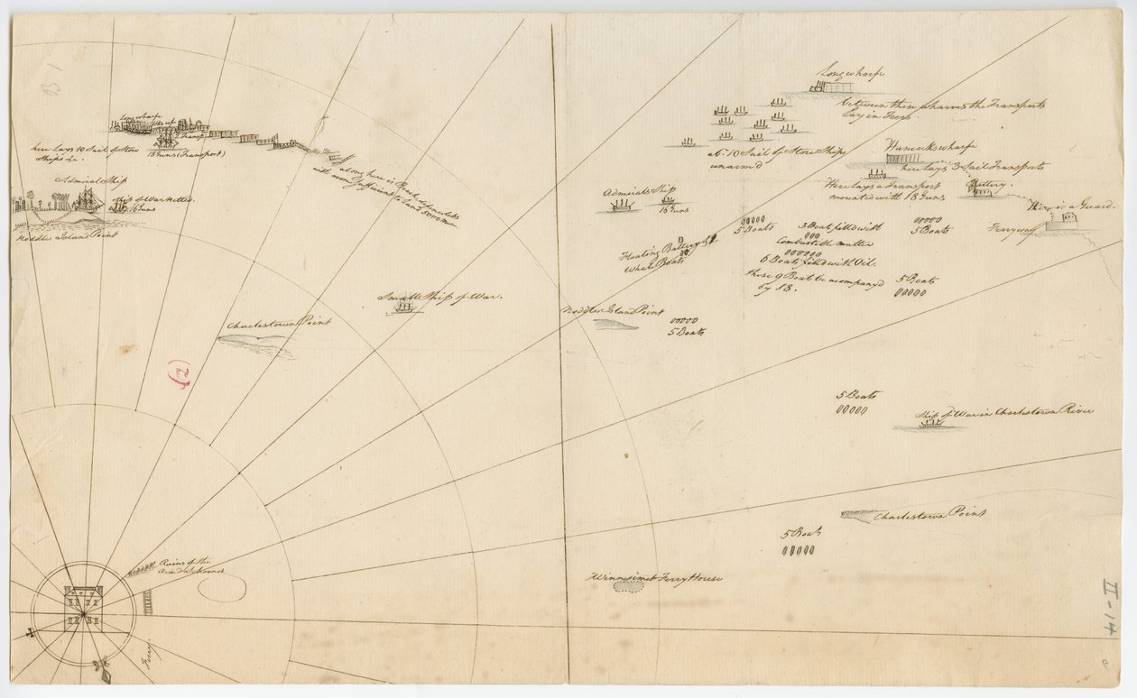 Plan de batalla para el sitio del puerto de Boston, c.1775-1776 de American School