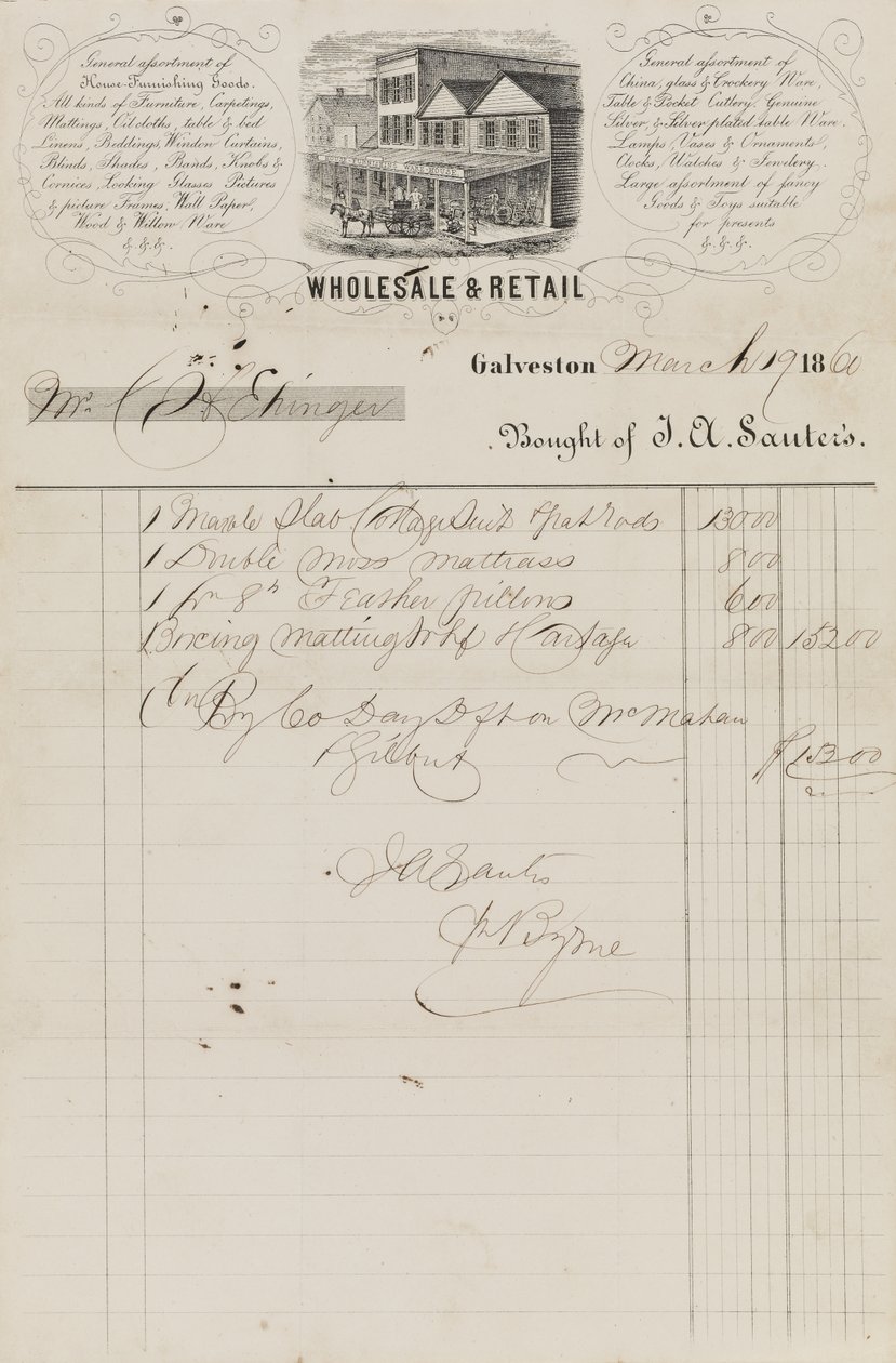 Factura de venta de J. A. Sauter, fechada el 19 de marzo de American School