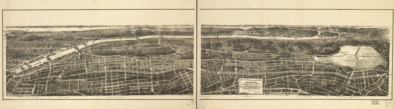 Vista aérea de esa porción de los distritos 23 y 24 de la ciudad de Nueva York, al oeste del ferrocarril de Nueva York y Harlem, y del Gran Bulevar y Concourse que conecta la isla de Manhattan con el sistema de parques al norte del río Harlem de American School