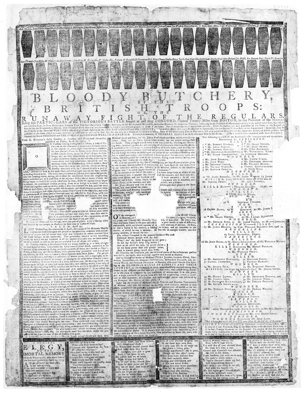 Carnicería sangrienta de las tropas británicas, Salem 1775 de American School