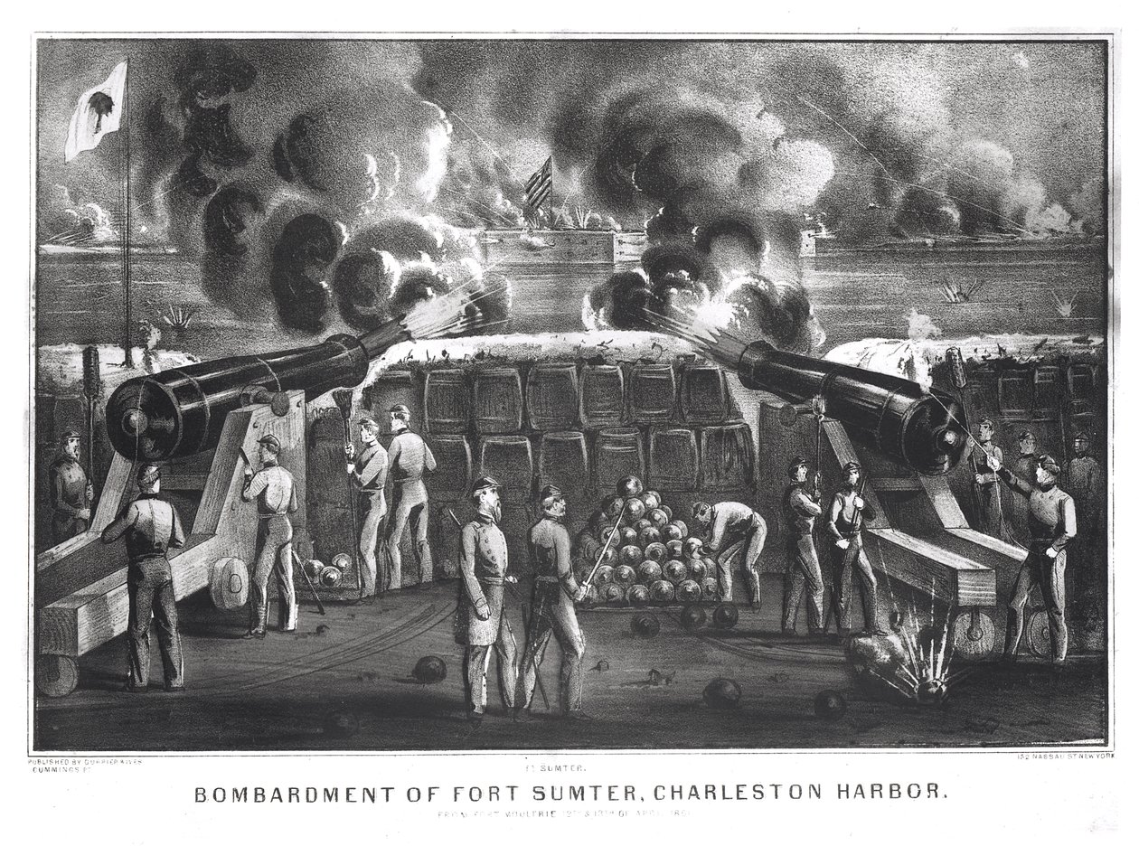 Bombardeo de Fort Sumter, Puerto de Charleston desde Fort Moultrie, 12 y 13 de abril de 1861, pub. por Currier e Ives de American School