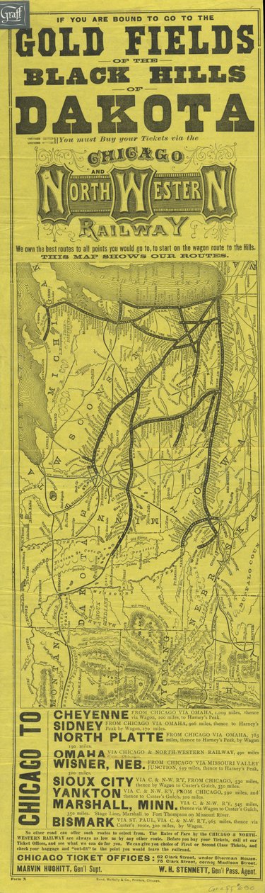 Cartel del Chicago and North Western Railway, impreso por Rand McNally, c.1870 de American School