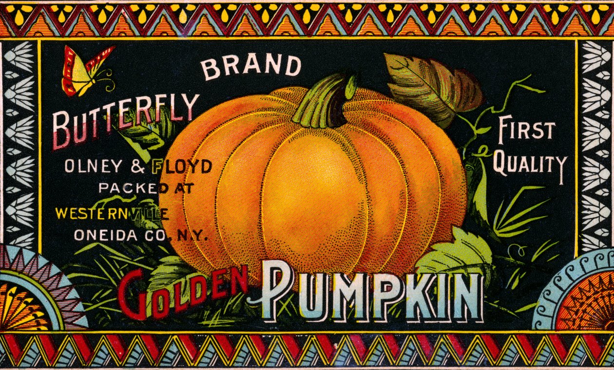 Calabaza dorada mariposa Etiqueta de producto de American School
