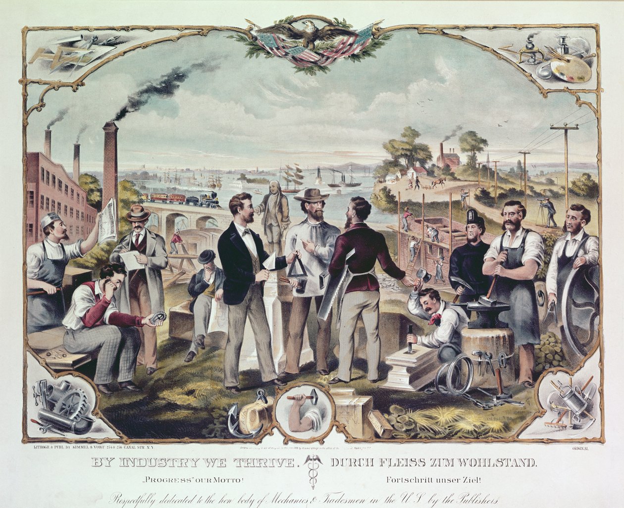 Por la industria prosperamos, publicado por Kimmel y Voigt, 1873 de American School