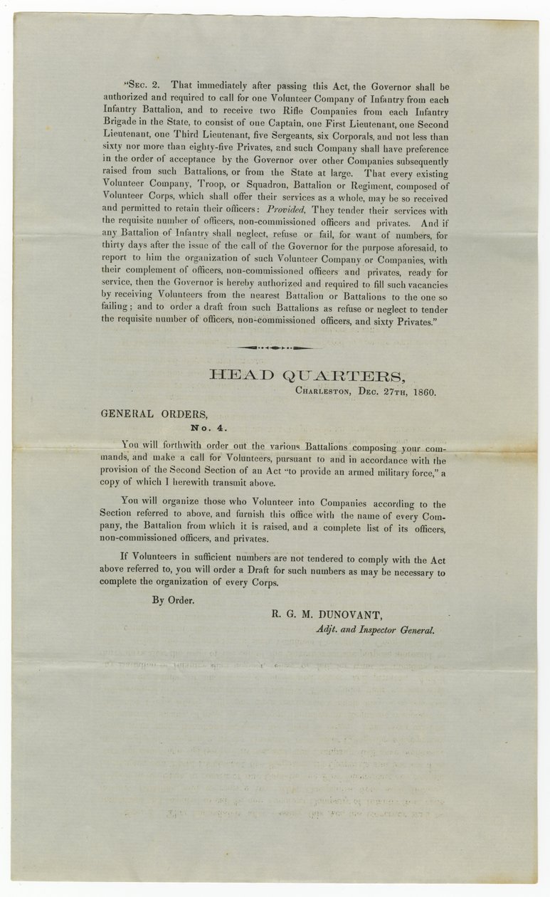Llamado a voluntarios bajo la Orden General No.4, 27 de diciembre de 1860 de American School