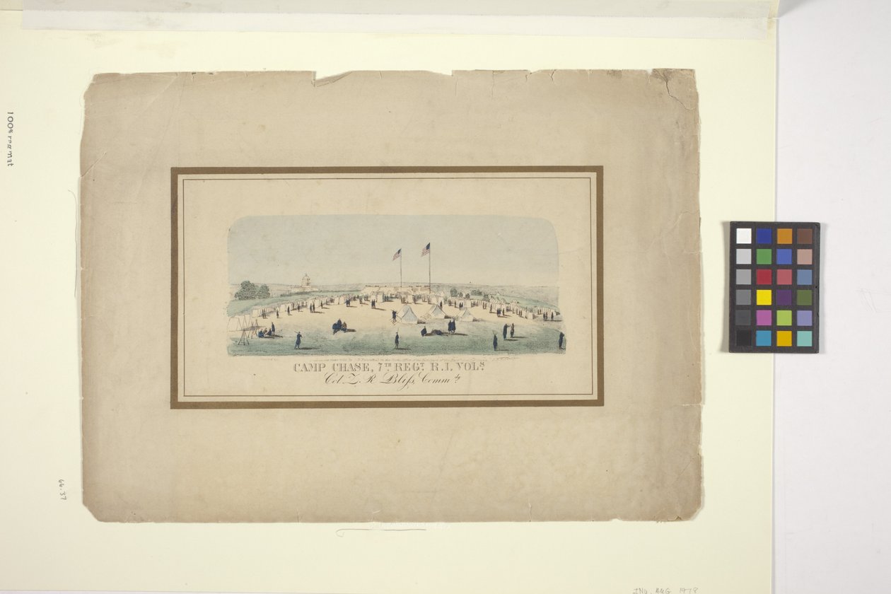 Camp Chase, 7º Regt., R.I. Vols. (litografía coloreada a mano) de American School