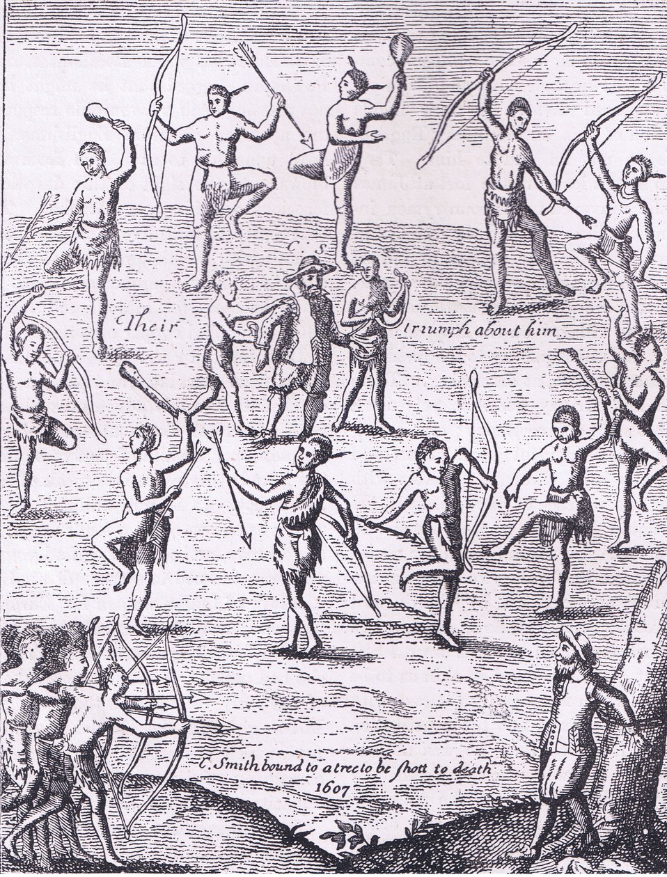 El capitán Smith capturado por los indios, ilustración de la Historia de los Estados Unidos de Cassell, publicada por Petter & Galpin c.1890 de American School