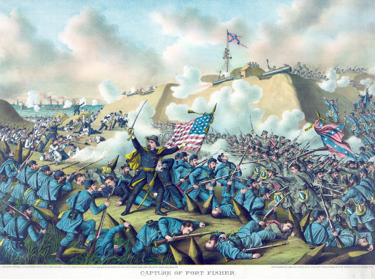Captura de Fort Fisher, pub. 1890 (litografía en color) de American School