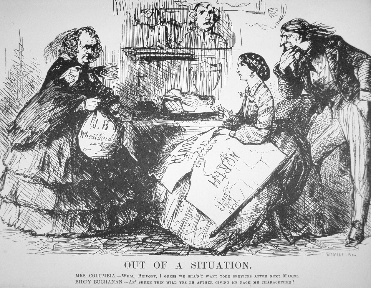 Caricatura en la revista Vanity Fair satirizando el rechazo del pueblo estadounidense a James Buchanan (1791-1868), 7 de abril de American School