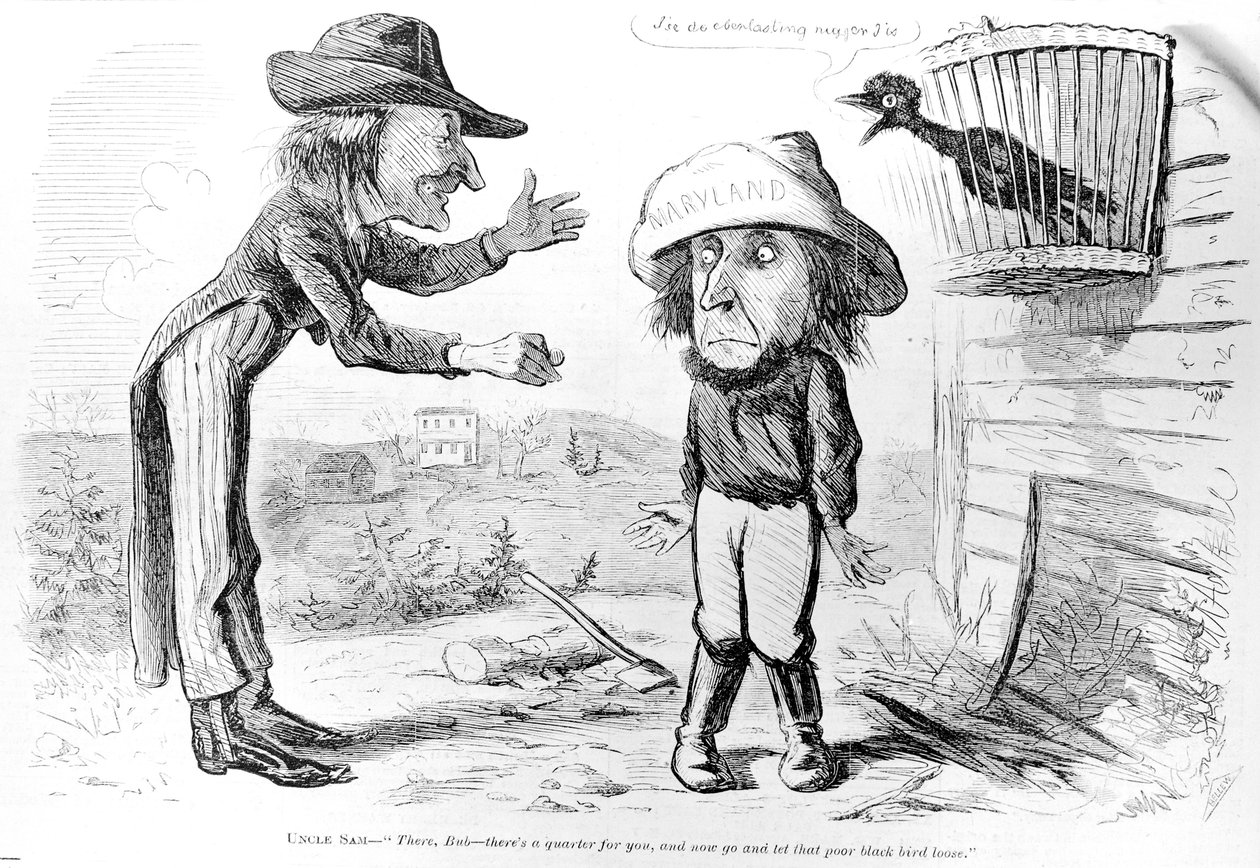 Caricatura satirizando la abolición de la esclavitud en Maryland, de "Frank Leslie