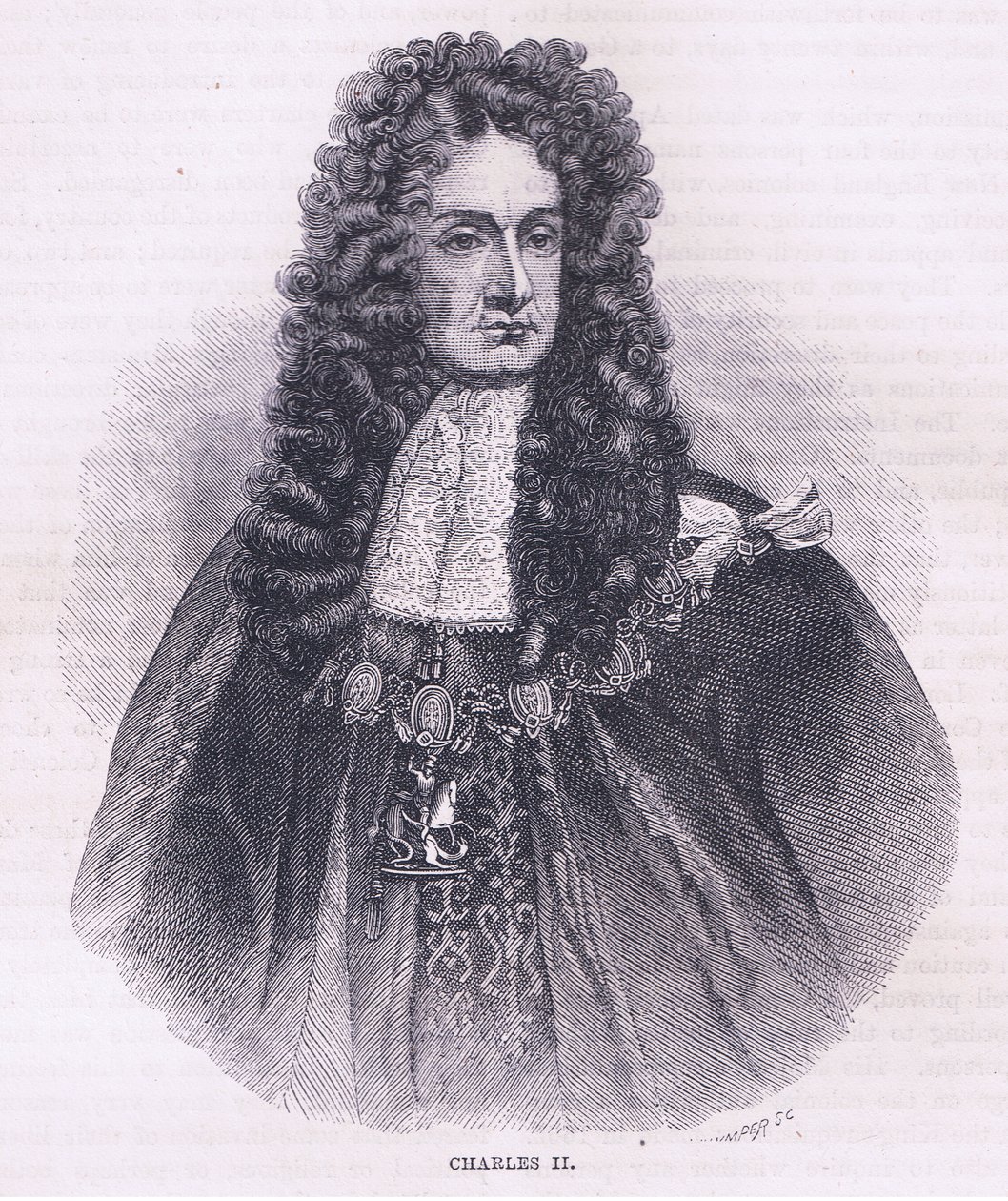 Carlos II (1664), ilustración de la Historia de los Estados Unidos de Cassell publicada por Petter & Galpin c.1890 de American School