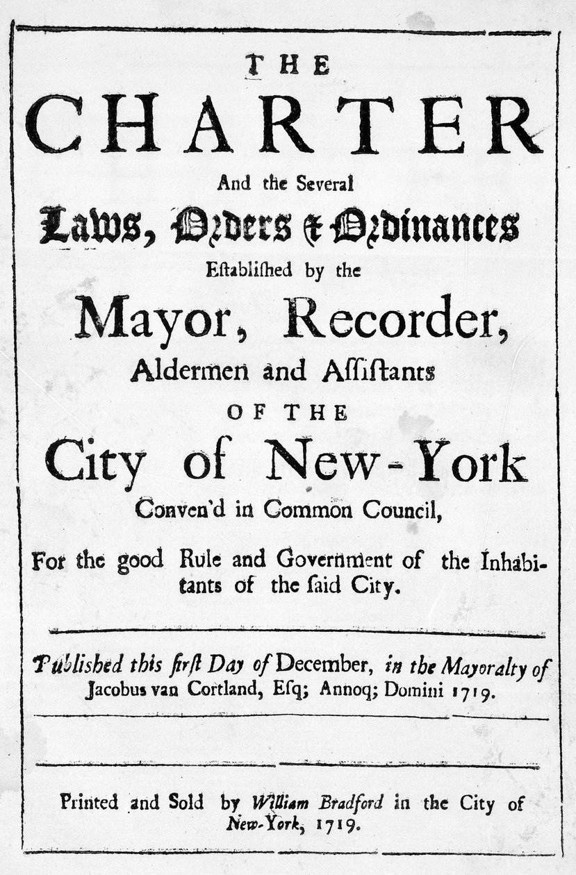 Carta de la Ciudad de Nueva York, 1719 de American School