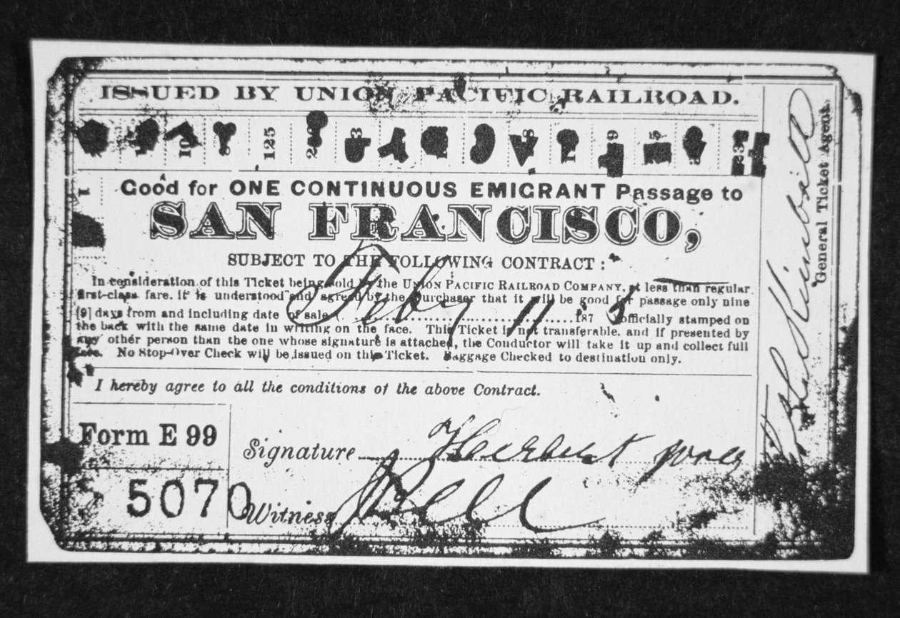 Billete de ferrocarril barato para emigrantes, c.1870 de American School