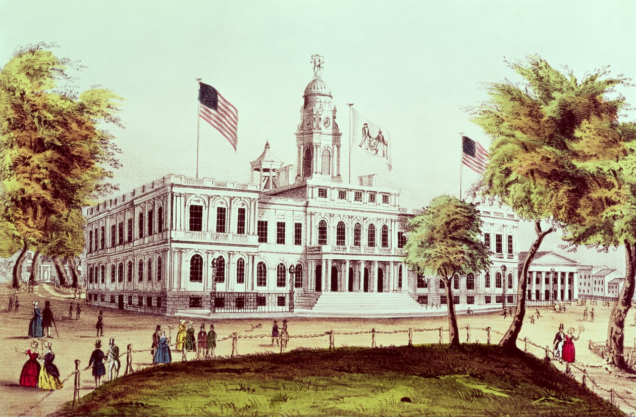 Ayuntamiento de Nueva York, grabado por Nathaniel Currier de American School