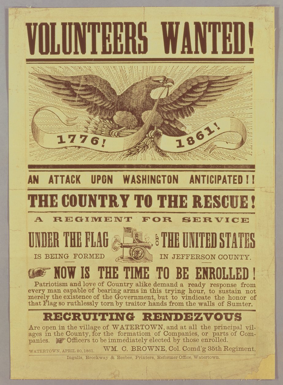 Cartel de reclutamiento de la Guerra Civil, 1861 de American School
