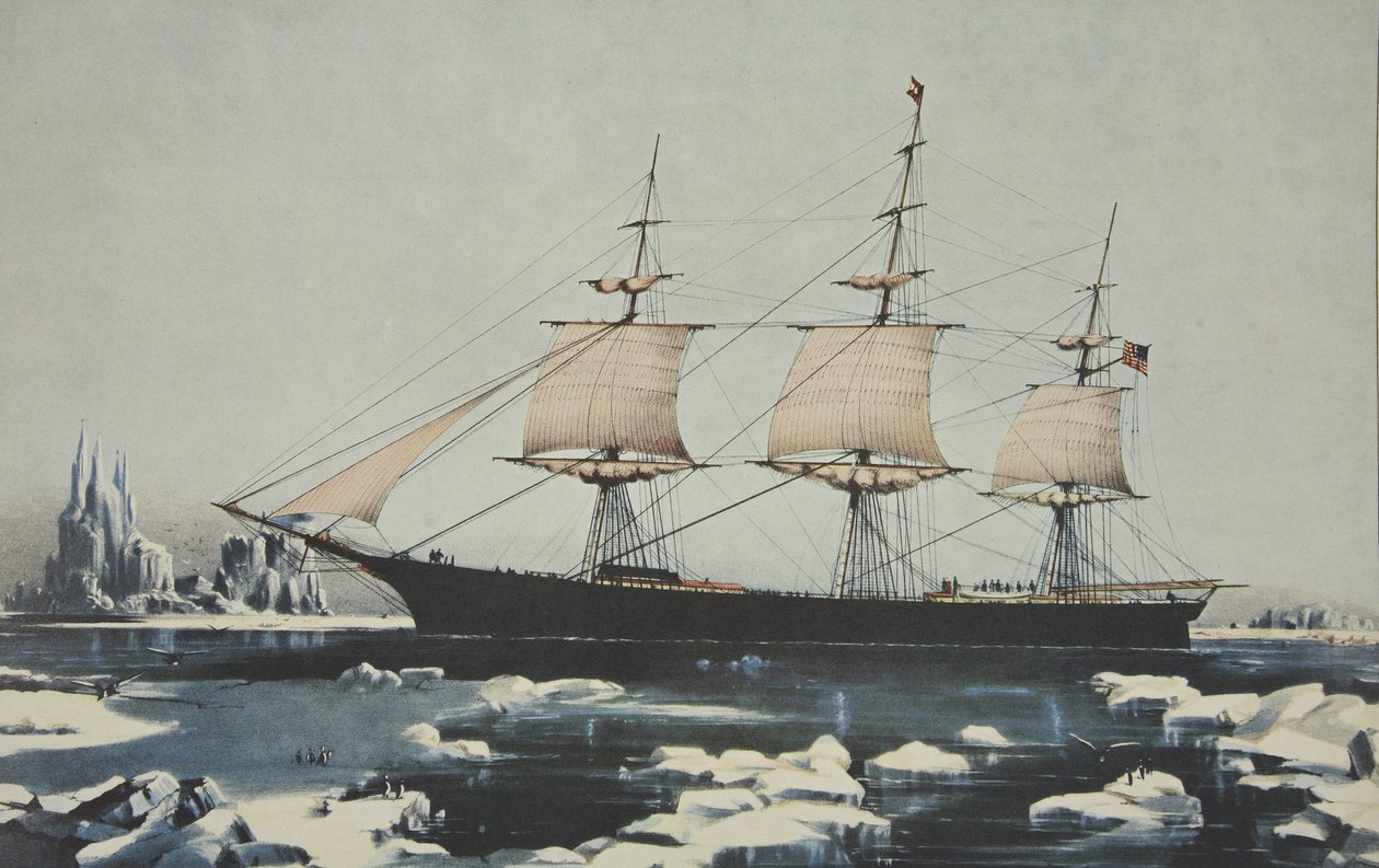 Barco Clipper, Red Jacket - En el hielo frente al Cabo de Hornos, en su viaje desde Australia a Liverpool, agosto de 1854, pub. 1855, Currier & Ives de American School